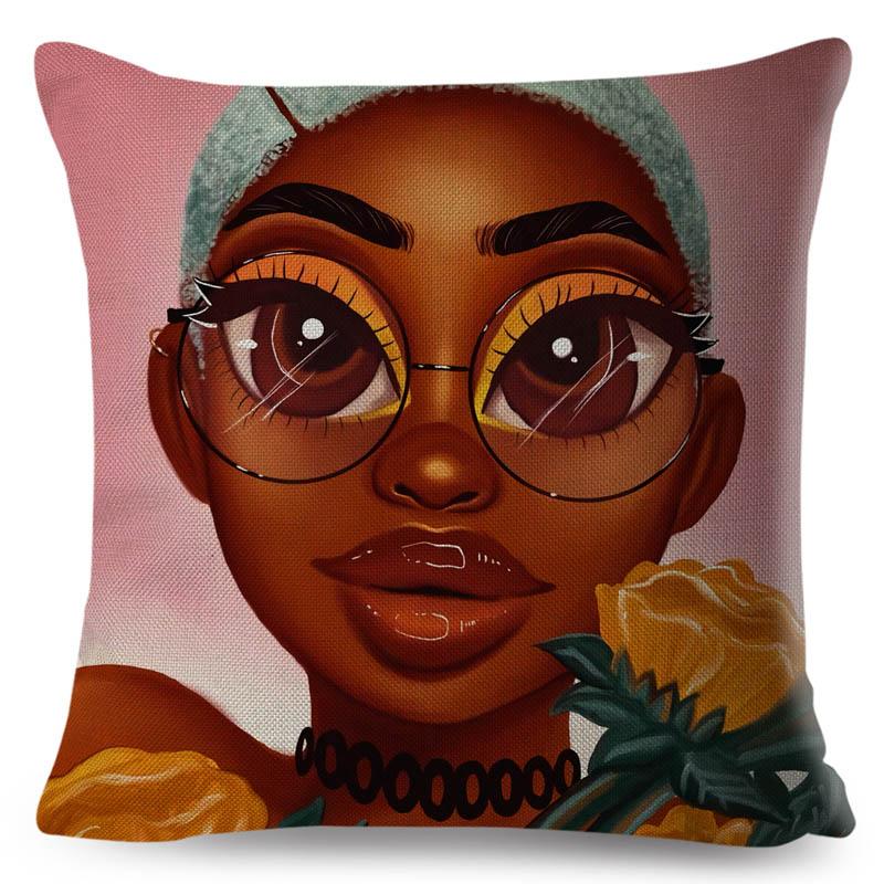 Beautiful Black Women Africa Girl Pillow Case Polyester Decor Colorful Cartoon Cushion Cover For Sofa Car Home Pillowcase 45X45