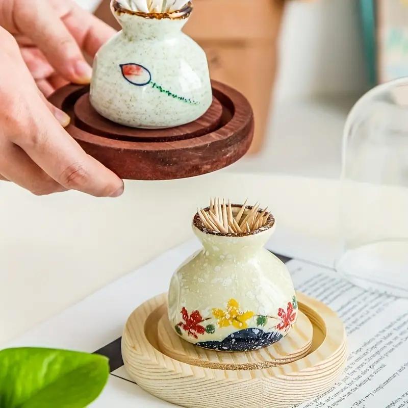 Keramický držák na párátka v japonském stylu Mini Retro dóza na vatové tampony Jednoduché malé vázy Dekor Krabička dávkovač na párátka