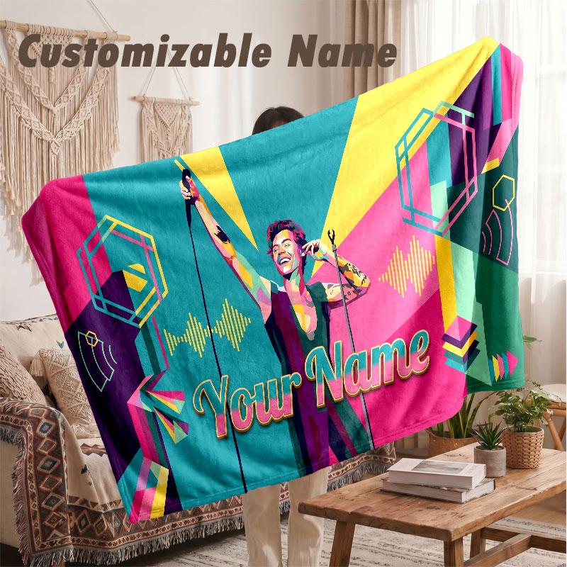 Custom Name Flannel Blanket,Harry Styles Lightweight Warm Bed Blanket For Couch & Holiday Gift