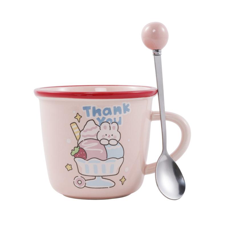 Hochwertig aussehende rosa Kaninchen Keramiktasse Becher Haushaltswasserbecher Paarbecher Mädchen Frühstückstasse Laden Souvenir