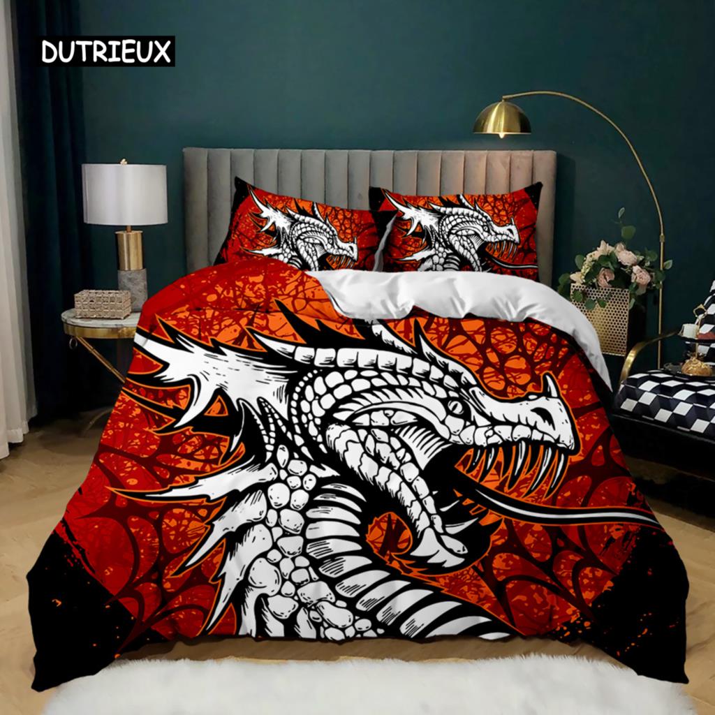 Dragon Duvet Cover Set Japanese White Dragon Tatsu Folk Noble Monster Twin Bedding Set Double Queen King Polyester Qulit Cover