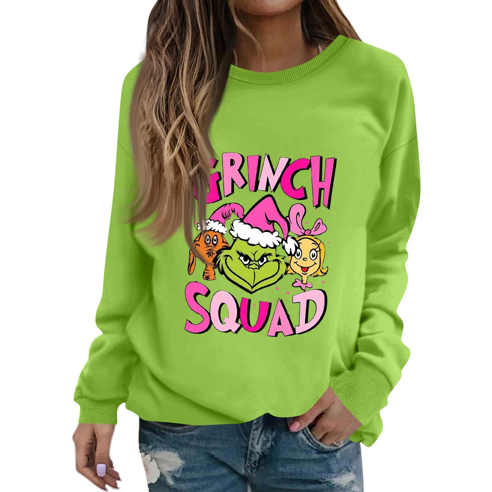 

Women s Fashion Casual Long Sleeve Color Christmas Printed Round Neck Top Sweatshirt XXL зелений
