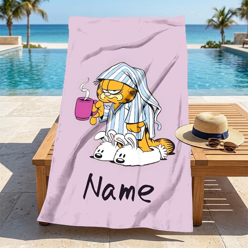 Custom Name Garfield Hug Stylish Digital Printing Beach Towel Quick‑Drying Absorbent Blanket for Beach Pool Gym Travel