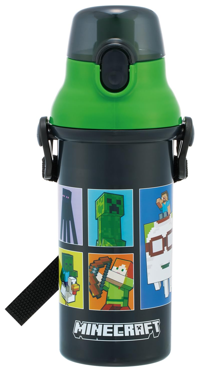Бутылка для питья Skater Water Dishwasher, изготовлена в Minecraft, для детей, с прямым питьем, пластик, 480 мл, открывается/закрывается одним нажатием, безопасная, Япония, 26, для мальчиков, PSB5SAN A