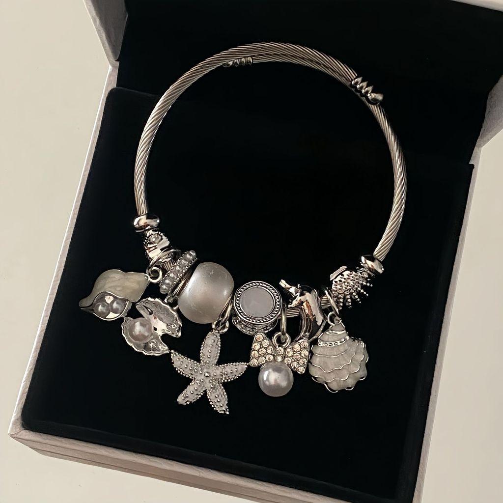 Handcrafted Shell Beaded Bracelet For Women Summer Beach Jewelry With Stainless Steel Material