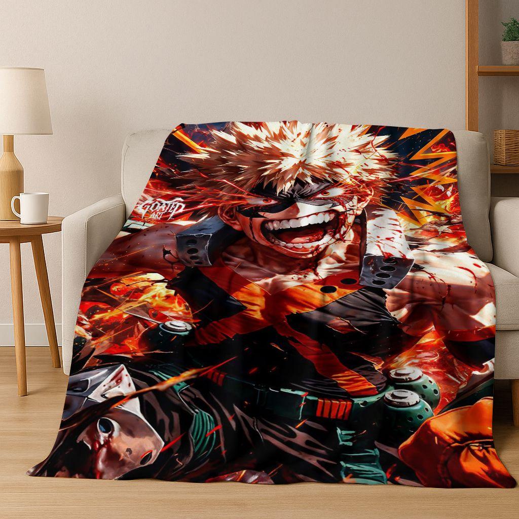 Anime My Hero Academia Deku Katsuki Cartoon Flannel Blanket,Cozy Soft Throw Blanket for Home Bedroom Bed Sofa Picnic Cover Kids