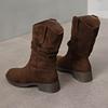Leder Maillard Stiefel Neue Vintage Martin Stiefel Dicker Absatz Plateau Stiefel Westliche Cowboy Stiefel