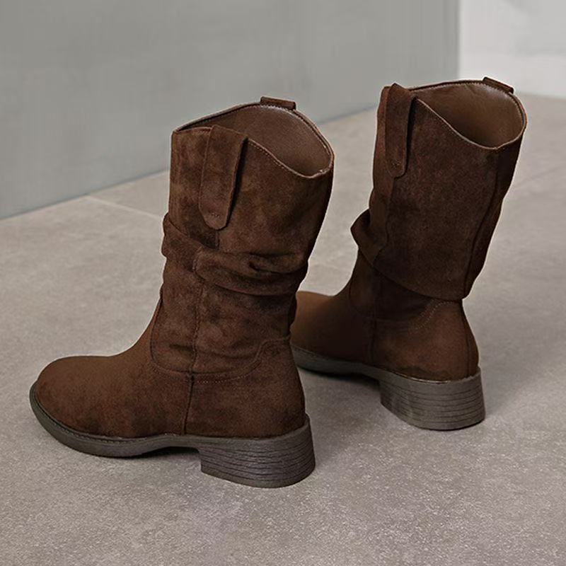 Leder Maillard Stiefel Neue Vintage Martin Stiefel Dicker Absatz Plateau Stiefel Westliche Cowboy Stiefel
