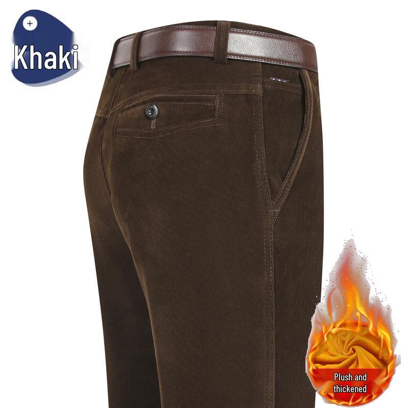 Men's Autumn/Winter Thickened Velvet Corduroy Pants - Middle-Aged & Elderly Casual Loose Fit.