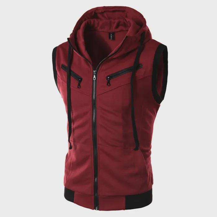 Gilet d'été à capuche sans manches pour homme, couleur unie, slim, WZ10A