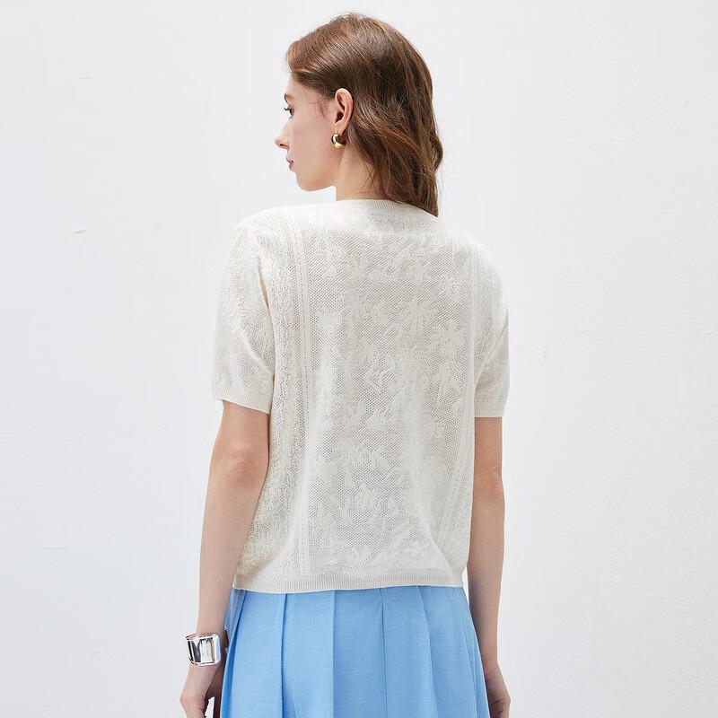 Komomboka Women's Linen Blend Lace Trim Short Sleeve Knit Cardigan