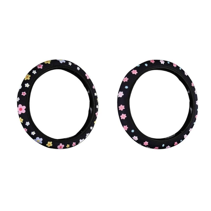 

Decorative Flower Pattern Steering Wheel Protector Covers, Comfortable Vehicle Accessories, Nonslip Grip for Most Car 2x 1