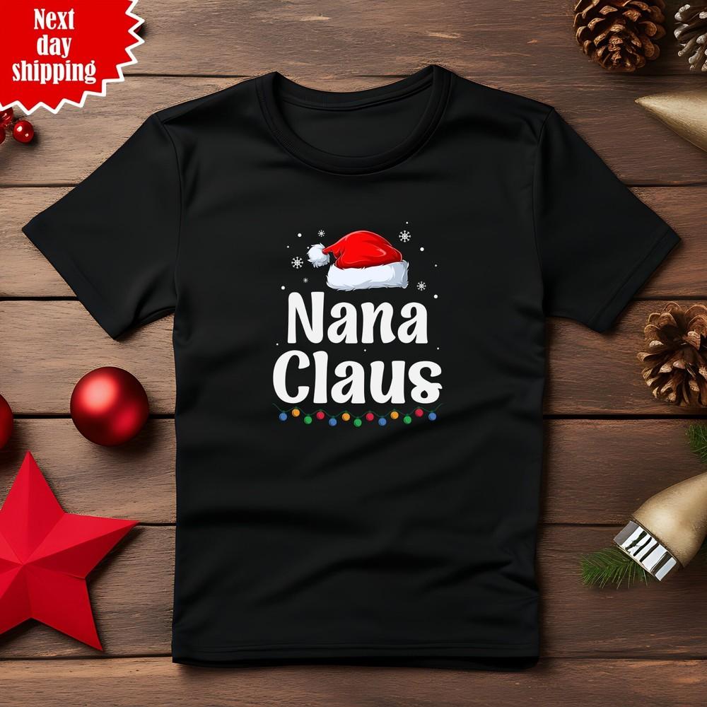 

Nana Claus Christmas Mens T Shirt Short Sleeve Printed Santa Cap Funny Tee Tops 4XL
