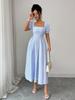 Elegant European-Style Puff Sleeve Striped Dress - Women's Spring/Summer 2026 Collection