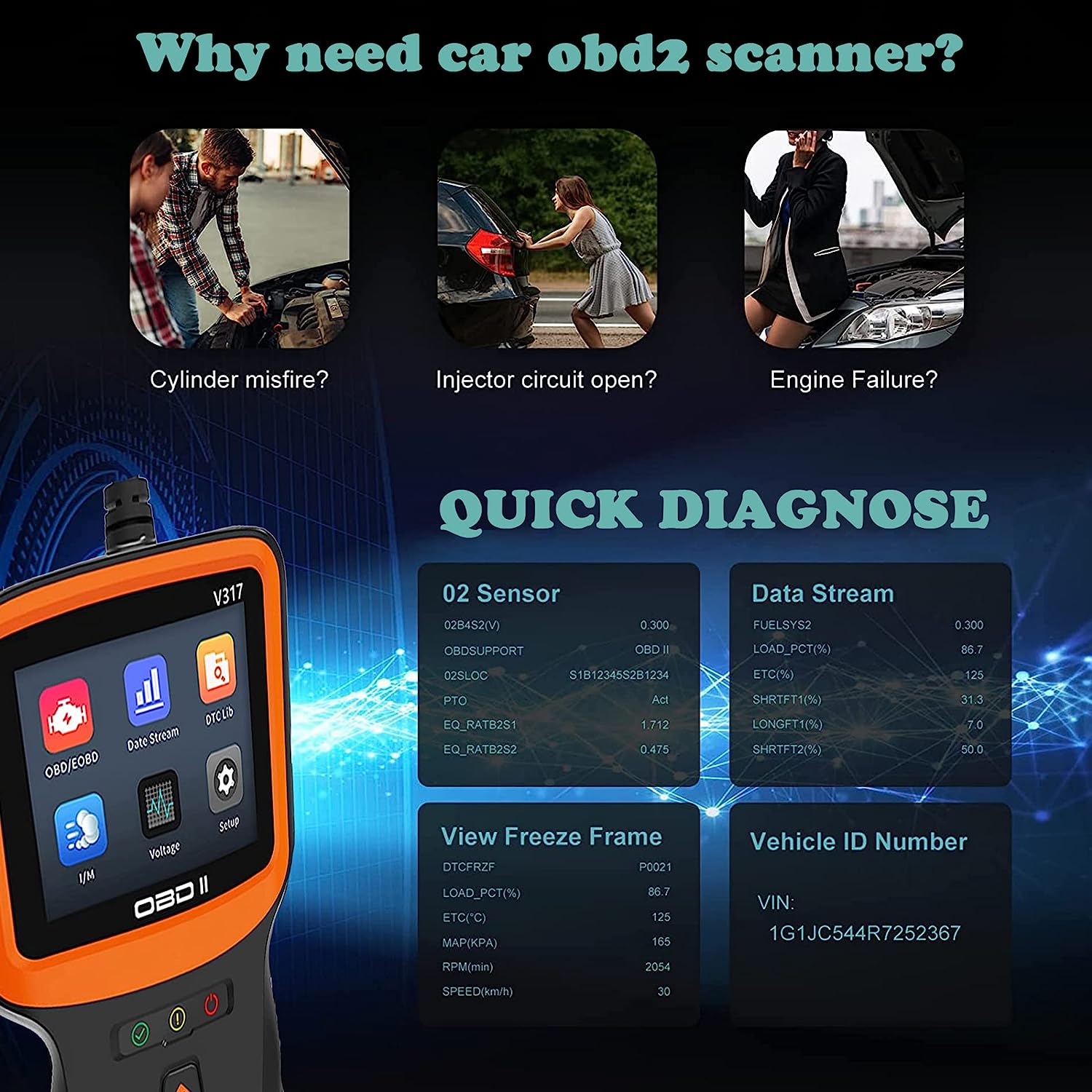 V317 Автомобильный сканер OBD2 Аксессуары для салона автомобиля Считыватель кодов — фото 4