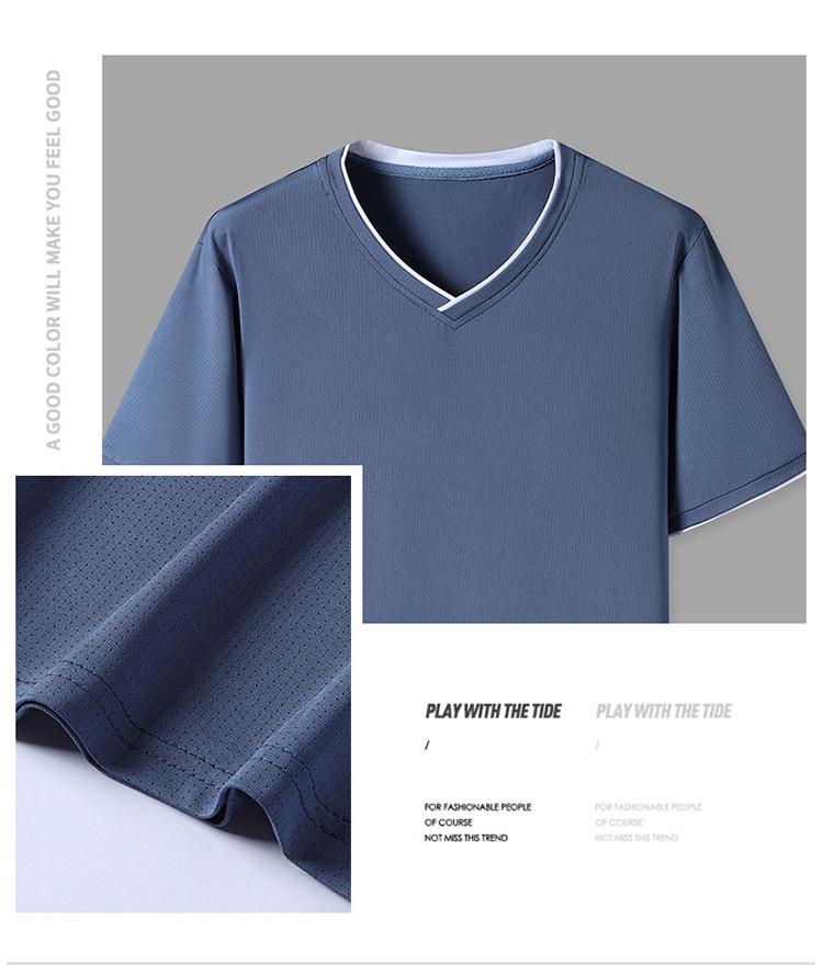 Men's Plus Size Ice Silk V-Neck Short Sleeve Mesh Sports T-Shirt