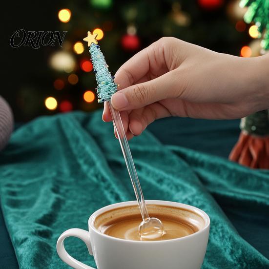 Small Souvenir for Christmas Event Glass Stirring Stick/Spoon, Handmade Tree Topper Decor, Heat Resistant Durable Drinkware Stirrer Decorative Swizzle