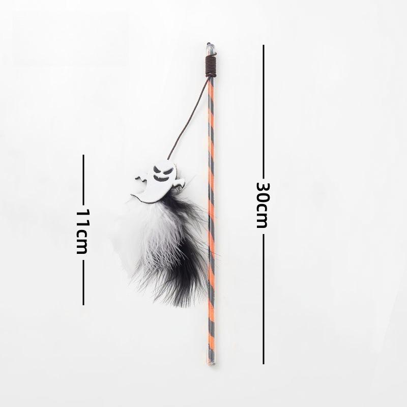 Cat Teaser Stick Halloween Cat Toy New Cat Teaser Stick Pumpkin Ghost Feather Bell Plastic Cat Toy