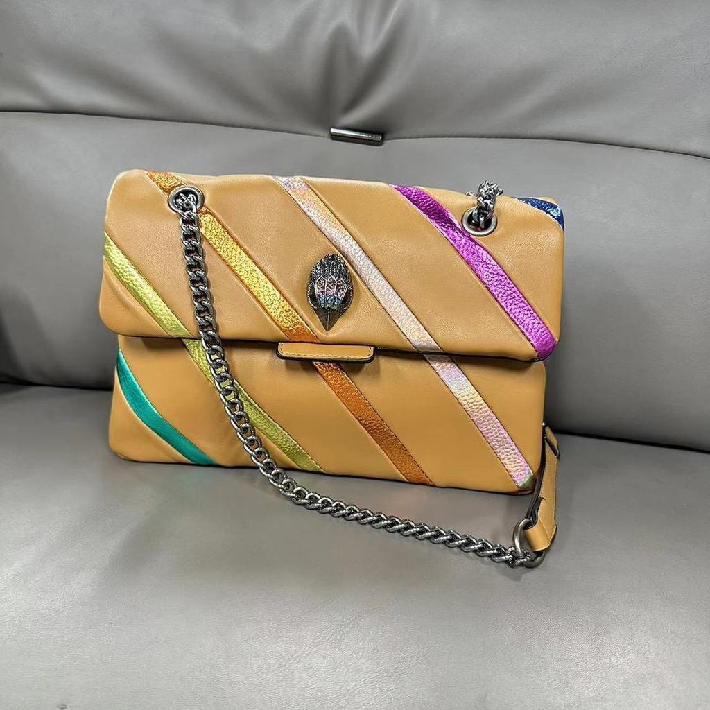 London Eagle Head New Fashion Women Bag Luxury Designer Striped Patchwork Chain Shoulder Crossbody Bags PU Leather