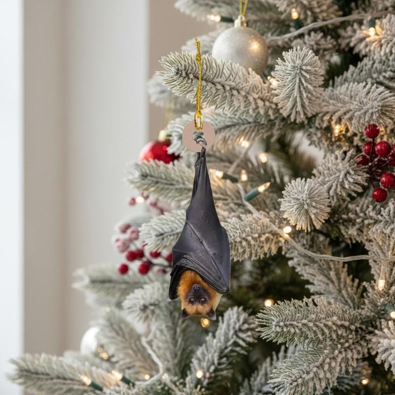 Bat Christmas Ornament, Hanging Bat Ornament for Tree, Realistic Strength-Down Bat Decor, Haunting Christmas Tree Hanging Ornament, Horror Bats