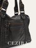Vintage Washed PU Leather Large Capacity Tote Zip Pockets Braid Decor Shoulder Cross body Bag Unisex Women Daily Travel Handbag