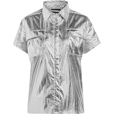 Originals X Ivy Park Ppln Shirt Solid Color Metallic Collar Single-Breasted Short Sleeve Shirt Women Shirts Silver HN8238