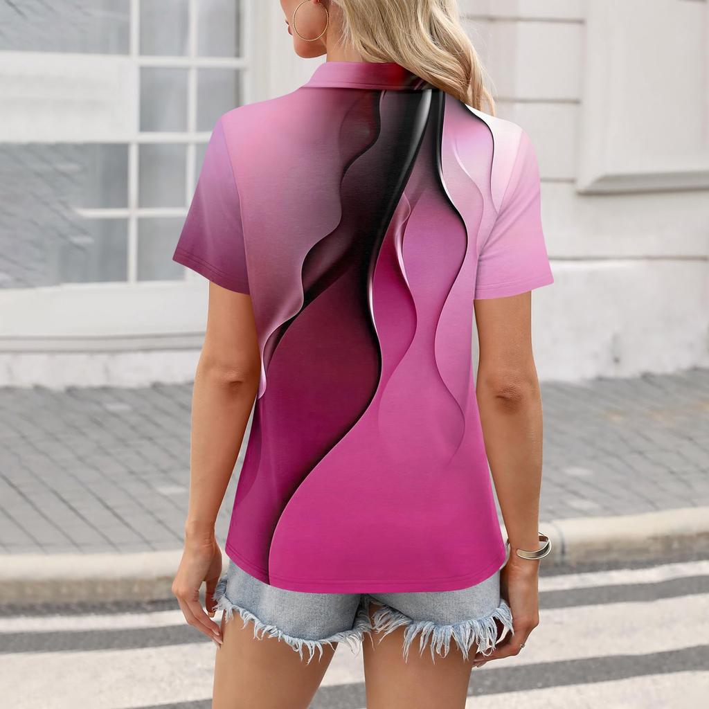Women's Fashion Casual Lapel Short Sleeve Color Shirt Women's Up Tops
