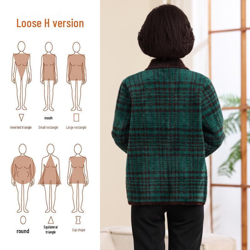 Knitwear for Middle-aged and Elderly Women: Spring and Autumn Cardigan and Faux Mink Velvet Lapel Coat