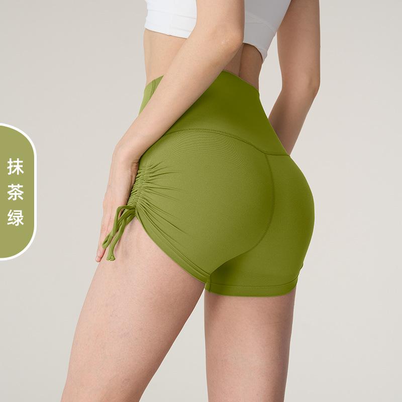 

Sports shorts nude no size yoga shorts pleated drawstring fitness high waist hip lift leggings F size [80-72.5kg can be worn]