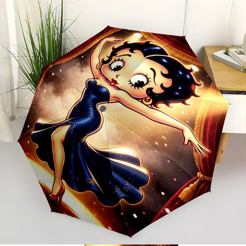Betty Boop Print Automatic Open Close Umbrella, Portable Foldable Umbrella, for Outdoor Commute Camping Trip, Ideal Birthday Gift