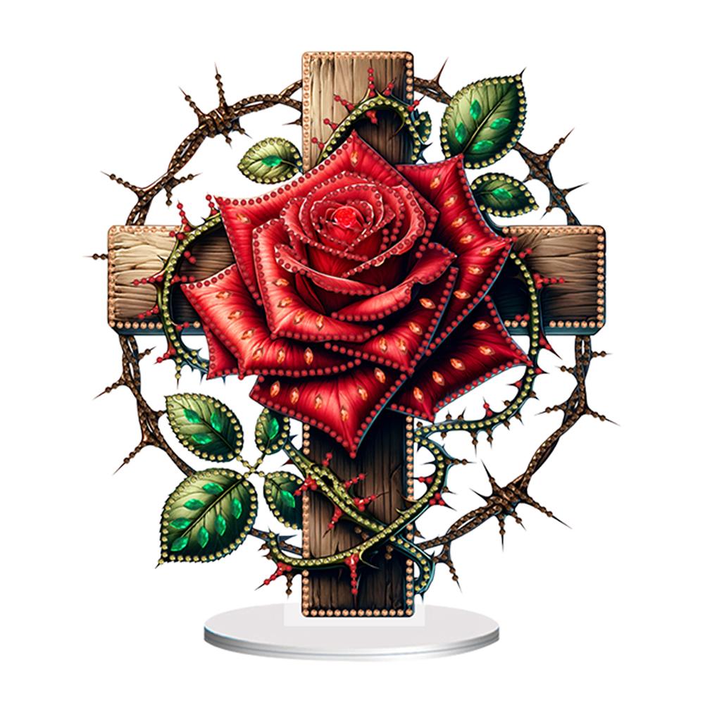 2D Flat Cross DIY 5D DIY Diamond Art Tabletop Decorations Diamond Painting Desktop Decorations for Home Office Desktop Decor