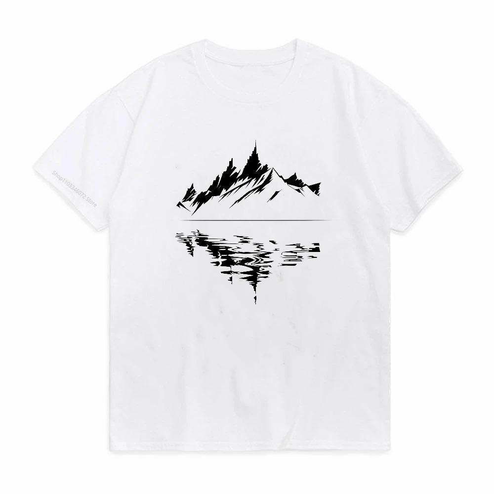 Mountain Reflection Printed Round Neck Short Sleeved TShirt Summer Cotton Fashionable Casual Loose Breathable Tops Tee S