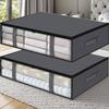 2pcs Large Under Bed Storage Bags Non-woven Clothes Organizer Clear Window Reinforced Handles for Comforters Blankets Bedding