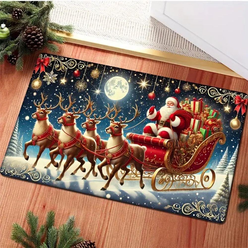 Christmas Reindeer Decorative Rug Living Room & Bedroom Door Mat Non-Slip, Stain-Resistant Carpet Home Furnishing