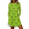 Women's Casual Long Sleeve Neck Dress with Christmas Print for Holiday Party