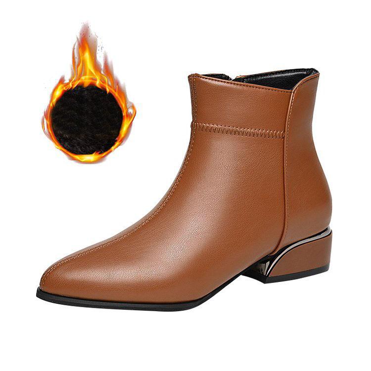 Comemore 2025 Autumn Winter New Short Boots Female Pointed Toe Side Zip Ankle Boots for Women Casual Thick Heeled Ladies Botines