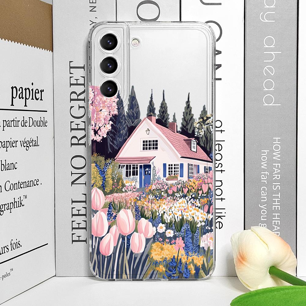 Pink House Holiday Home Grange Scenery Phone Case for Vivo 50 Lite V30 V27 V25 V23 Pro Y36 Y29 Y76 Y75 Y100 Y04 4G 5G Soft Cover
