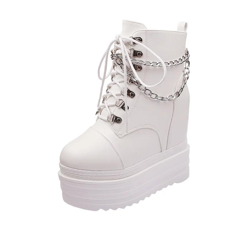 Fashion 14cm PU Microfiber Platform Wedge Women Ankle Boots Winter Plush Autumn Spring Women Shoes Hidden Super Heels British ZIP