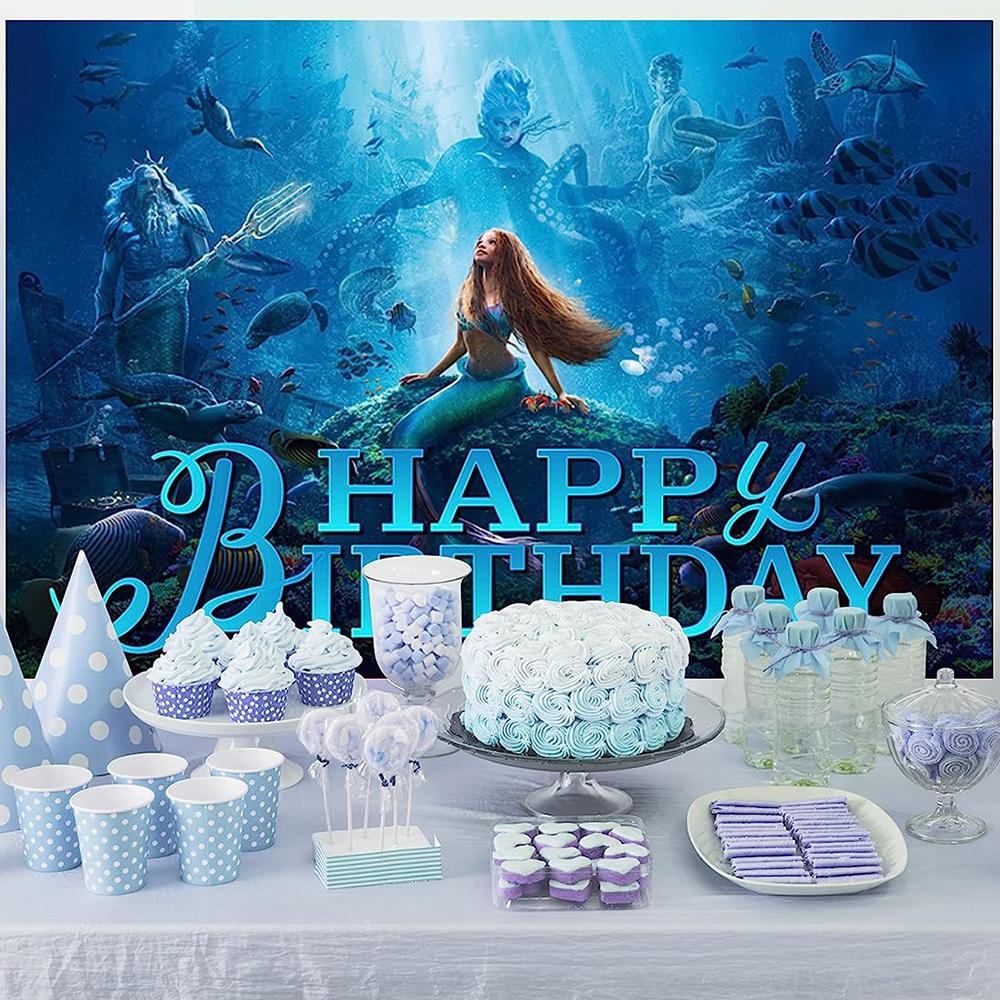 New 5 x 3.3ft The Little Black Mermaid Backdrop Photo Prop for Party Decor