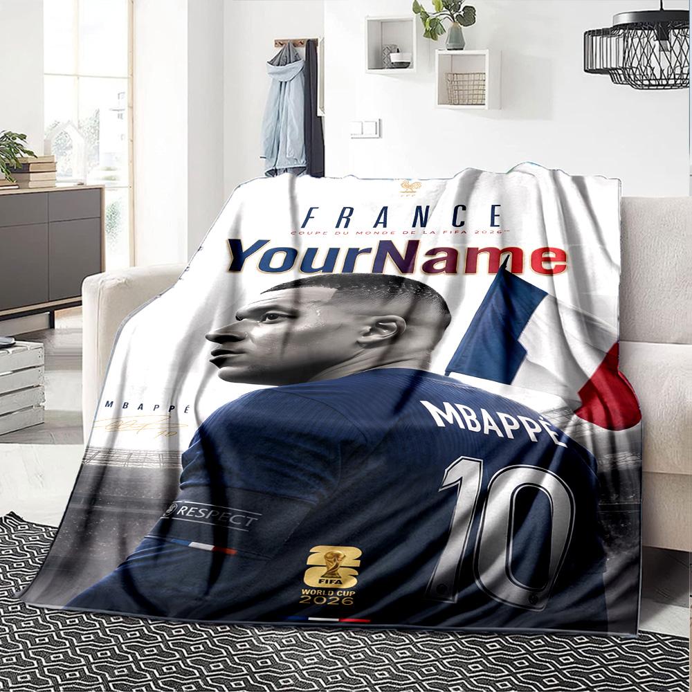 Mbappe Deinen Namen Personalisierbare Decke Überwurf Personalisierbare Decke Ultra-Weich Vielseitig für Sofa Meeresufer Büro Wohnzimmer Ideal für Alle Jahreszeiten