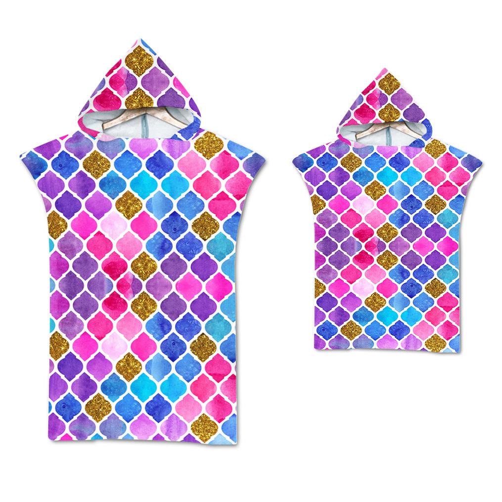 Rainbow Scale Microfiber Beach Towel Quick Dry Hooded Cloak Wetsuit Towels Adult Kids Parent-Child Poncho Bathrobe for Swim Surf