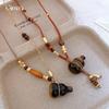 Vintage Wood Beads Beaded Tiger's Eye Stone Gourd Necklace Accessories Women's Sweater Chain Item