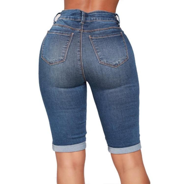 Summer Women High Waist Slim Fit Elastic Denim Jeans Shorts