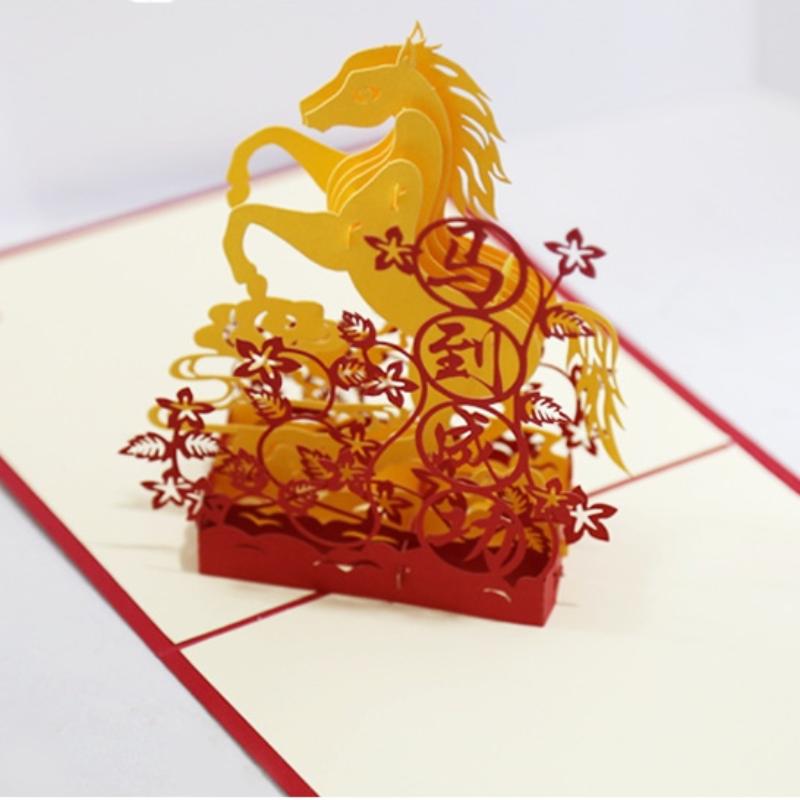 

2026 Lunar Year 3D Greeting Card With Golden Horse Design Includes Card And Envelope Symbolizing Good Fortune And Wealth красный