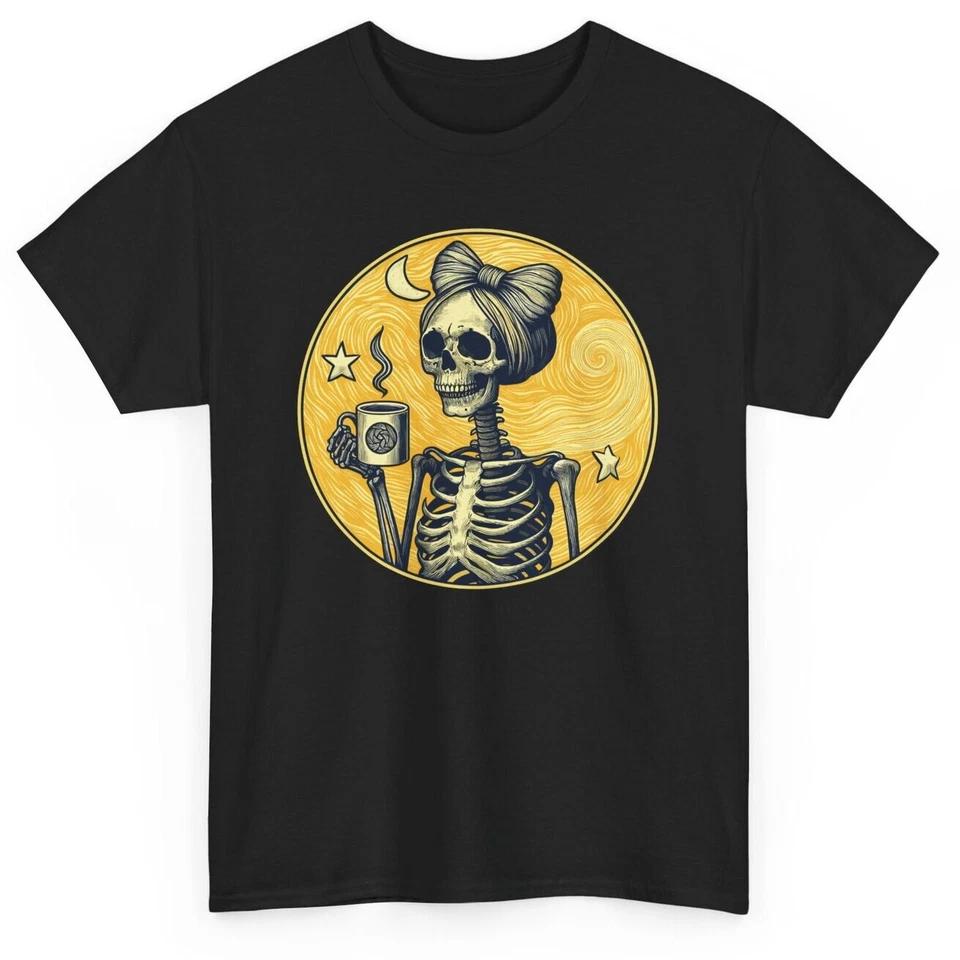 Artistic Skeleton Coffee T-shirt - Coffee Lovers Skull Graphic Tee 3XL