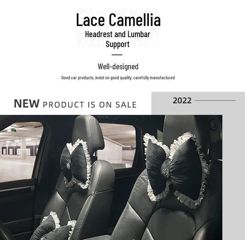 Summer Car Headrest Ventilated Comfortable Neck Pillow with Red Lace Camellia Design and Waist Support