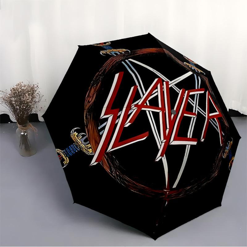 1PC Slayer Music Automatic Umbrella 8 Ribs Portable Folding Black Iron Frame for Outdoor, Beach, Travel 0905208