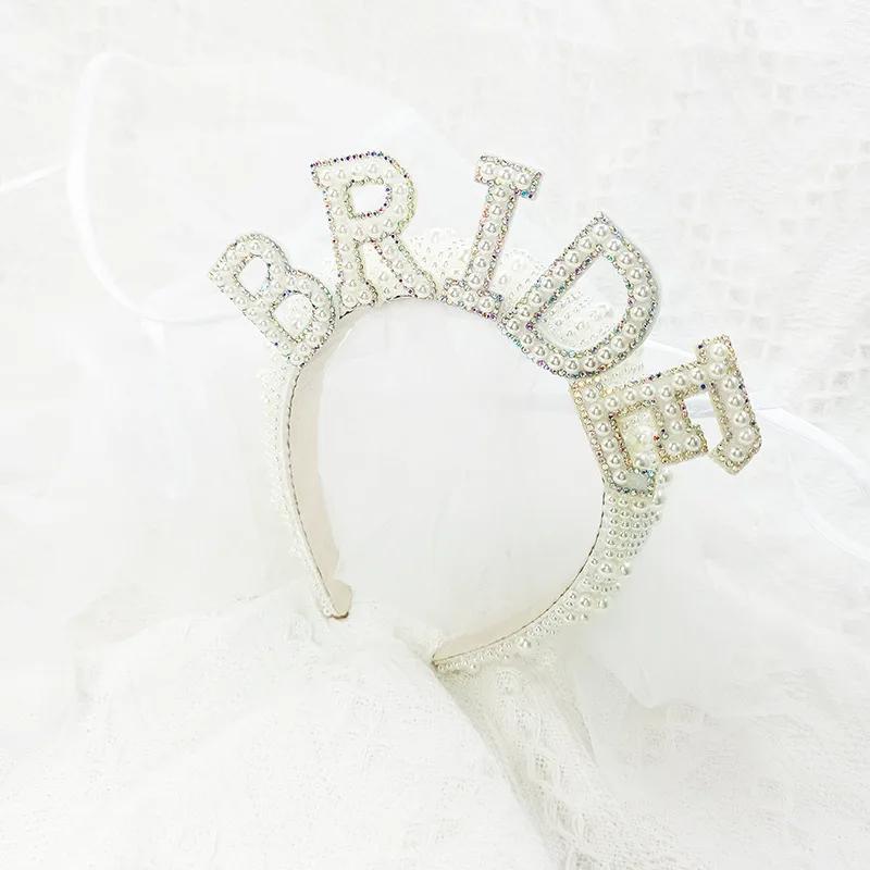 Bride To Be Pearl Crown Headband Bach Bachelorette Hen Party Bridal Shower Wedding Engagement Rehearsal Dinner Decoration Gift