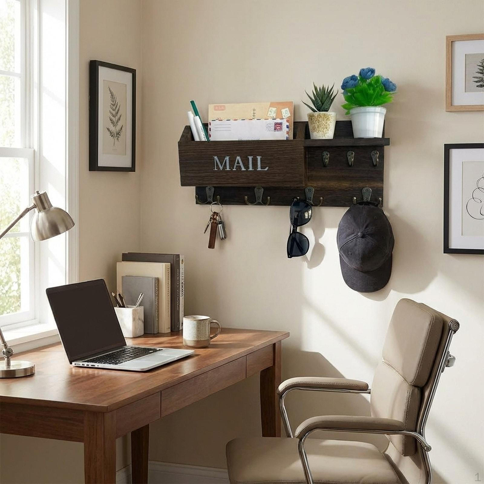 

Holder Shelf with Letter Tray And Hooks for Organizing Keys, Mail Small Decorations Hallway,