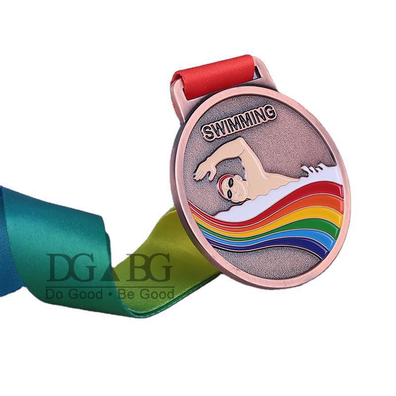 Medale z nagrodami za pływanie z wstążką na szyję Niestandardowy projekt własnego medalu zwycięzcy Złoty Srebrny Brązowy na nagrody w zawodach sportowych Prezent